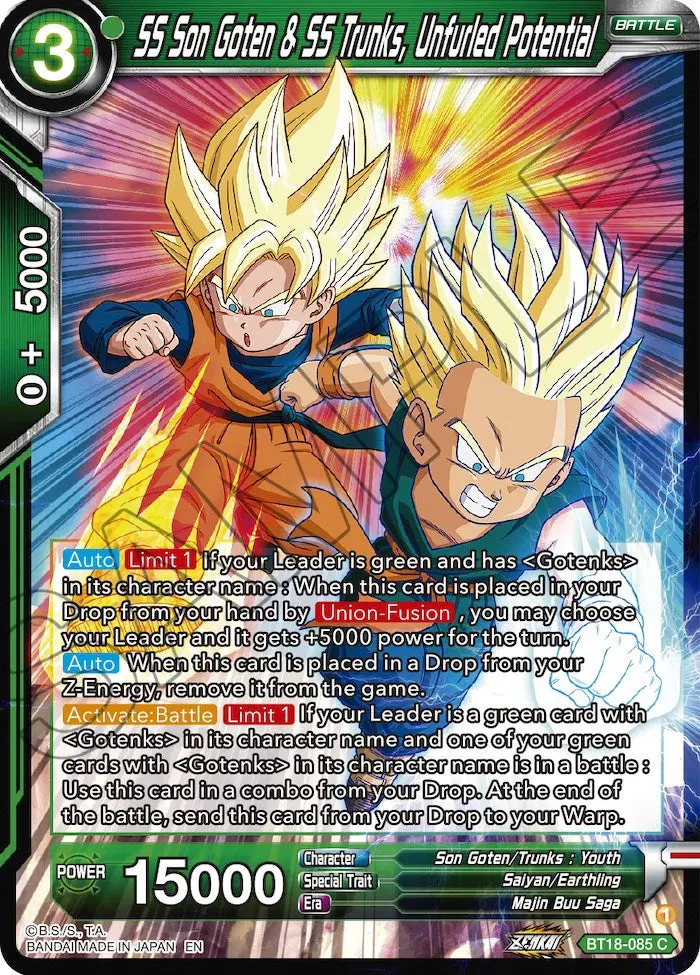 Ss Son Goten & Ss Trunks, Unfurled Potential (Bt18-085) [Dawn Of The Z-Legends] 1