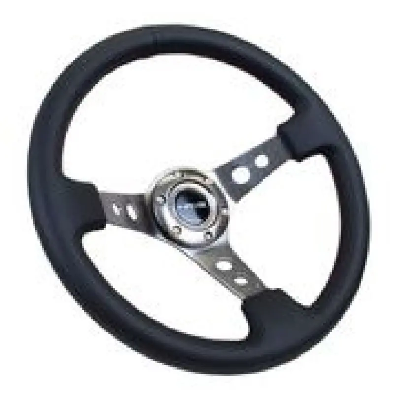 Nrg Reinforced 350Mm Steering Wheel With Black Leather And Gunmetal Spokes 1