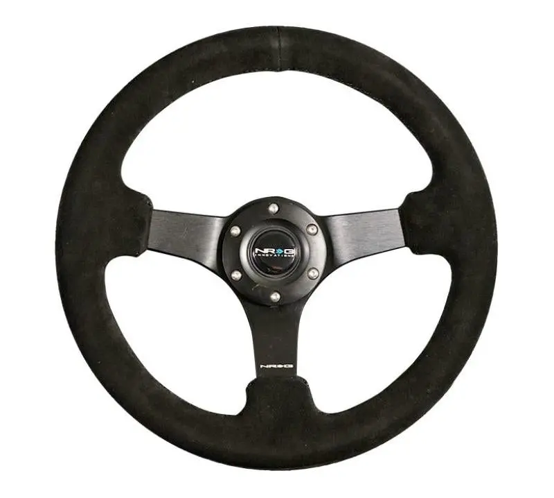 Nrg Reinforced 330Mm Steering Wheel – Black Suede With Crisscross Stitching And 3-Spoke Black Center 1