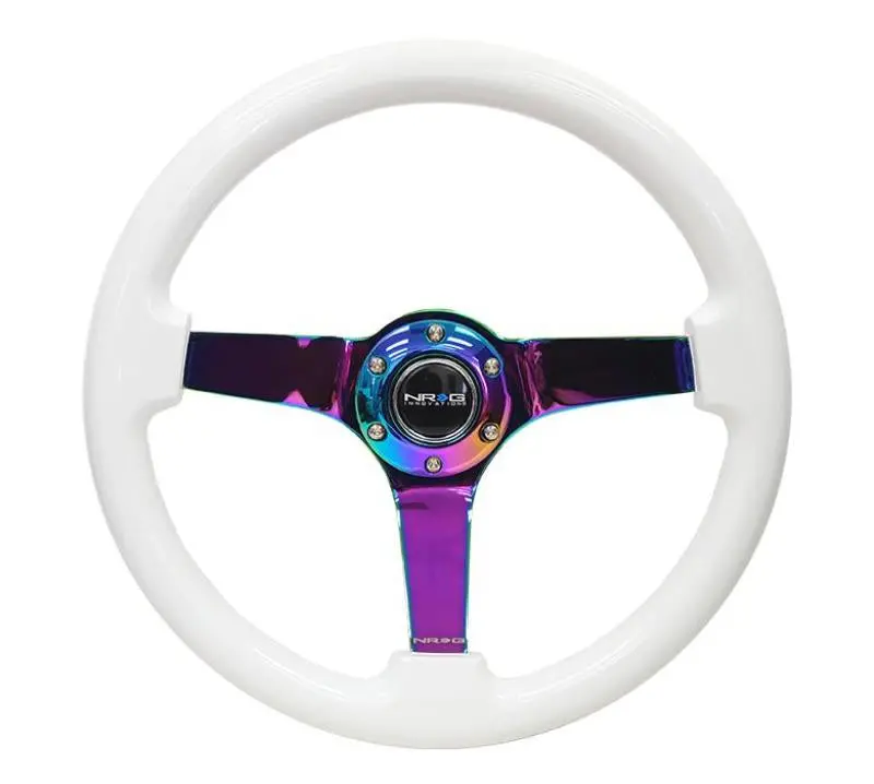 Nrg Classic White 350Mm Reinforced Steering Wheel – 3-Spoke, Neochrome Finish, 3In Deep 1